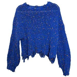 Adora Speckled Blue Super Soft‎ Knit Sweater Women Size Medium M Distressed Hem
